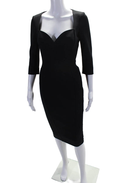 ZAC Zac Posen Womens Back Zip 3/4 Sleeve Sweetheart Sheath Dress Black Size 2