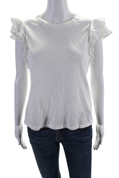 Veronica Beard Womens Tiered Cap Sleeve Crew Neck Tee Shirt White Size Small