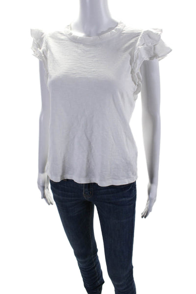 Veronica Beard Womens Tiered Cap Sleeve Crew Neck Tee Shirt White Size Small