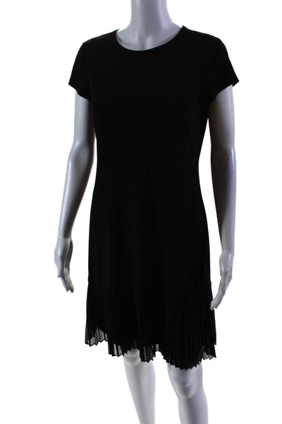 Calvin Klein Womens Scoop Neck Back Zip Pleated Long Dress Black Size M