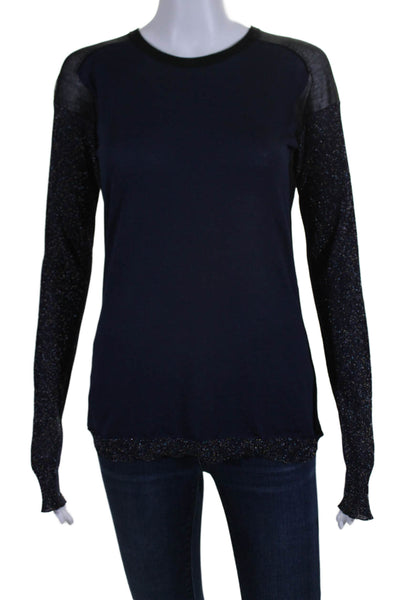 Lanvin Womens Long Sleeves Pullover Crew Neck Sweater Navy Blue Black Size Small