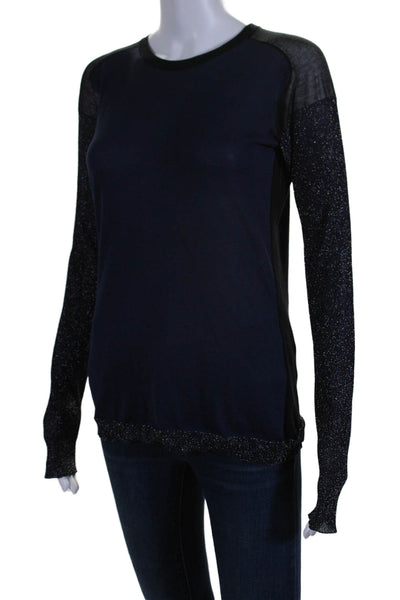 Lanvin Womens Long Sleeves Pullover Crew Neck Sweater Navy Blue Black Size Small