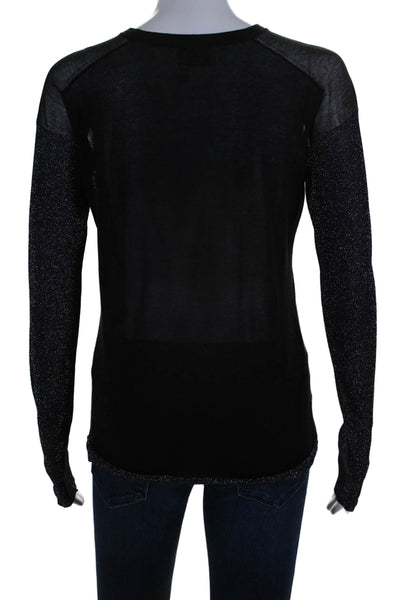 Lanvin Womens Long Sleeves Pullover Crew Neck Sweater Navy Blue Black Size Small