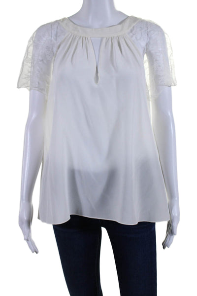 Lanvin Womens Silk Lace Short Sleeves Key Hole Neck Blouse White Size EUR 38