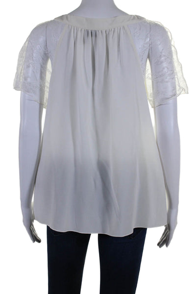 Lanvin Womens Silk Lace Short Sleeves Key Hole Neck Blouse White Size EUR 38