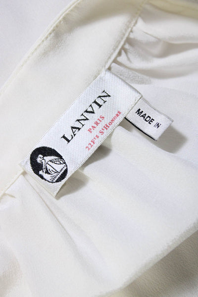 Lanvin Womens Silk Lace Short Sleeves Key Hole Neck Blouse White Size EUR 38