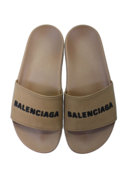 Balenciaga Womens Embossed Textured Slip-On Open Toe Pool Slides Brown Size 7