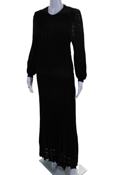 Maria Pavan Women's Round Neck Long Sleeves Maxi Dress Black Size M