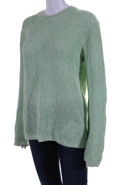 Tibi Women's Round Neck Long Sleeves Pullover Knit Sweater Green Size M