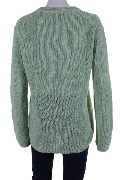 Tibi Women's Round Neck Long Sleeves Pullover Knit Sweater Green Size M