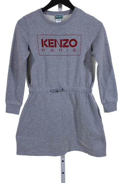 Kenzo Girls Round Neck Long Sleeves Drop Waist Mini Dress Gray Size 12