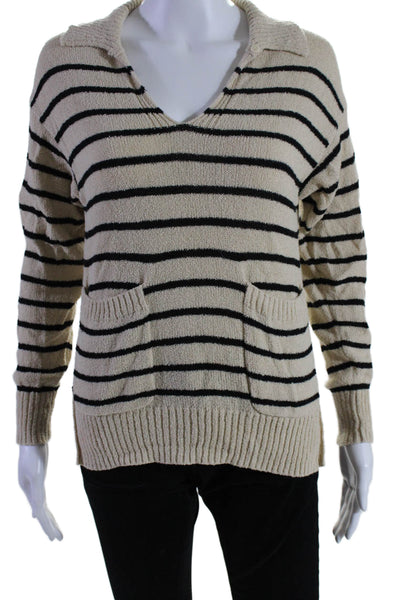 Alex Mill Women's Collared Long Sleeves Pullover Sweater Beige Striped Size XS