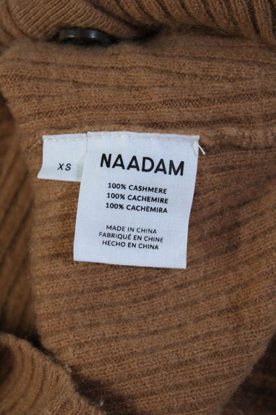 Naadam Womens V-Neck Long Sleeves Ribbed Cashmere Cardigan Sweater Brown Size XS