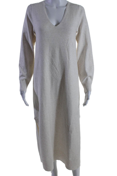 Splendid Women's V-Neck Long Sleeves Slit Hem Midi Sweater Dress Cream Size XS