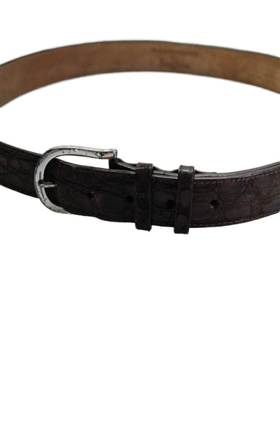 W. Kleinberg Mens Crocodile Skin Silver Tone Medium Belt Dark Brown Size 34