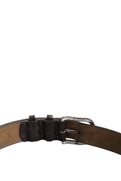 W. Kleinberg Mens Crocodile Skin Silver Tone Medium Belt Dark Brown Size 34