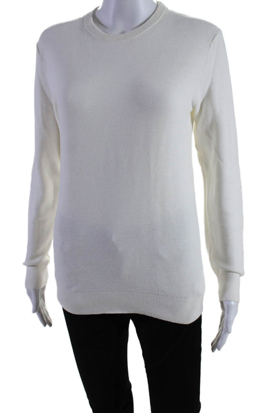 Theory Mens Long Sleeves Riland Pique Crew Neck Sweater White Cotton Size Small