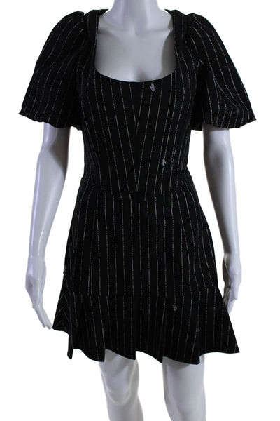 I Am Gia Womens Striped Scoop Neck Short Sleeve Fit & Flare Dress Black Size M