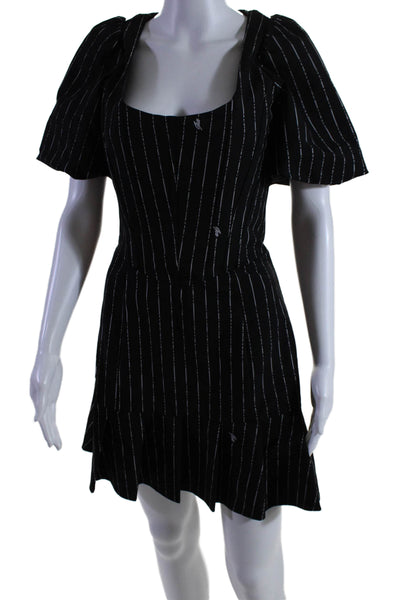 I Am Gia Womens Striped Scoop Neck Short Sleeve Fit & Flare Dress Black Size M