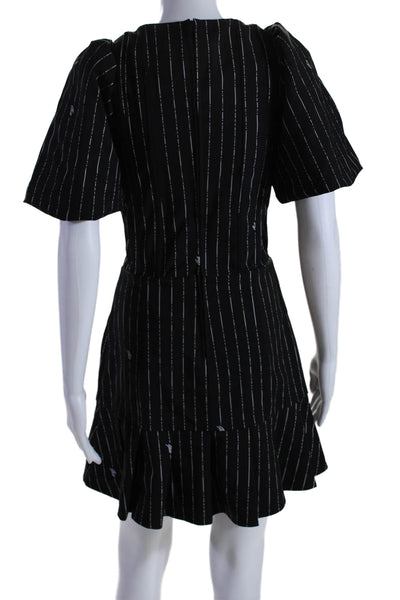 I Am Gia Womens Striped Scoop Neck Short Sleeve Fit & Flare Dress Black Size M