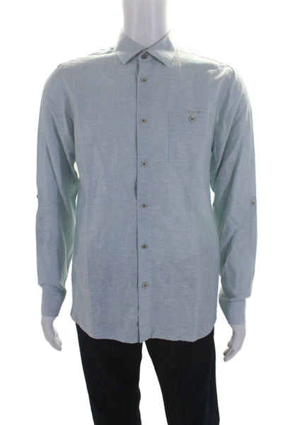 Ted Baker London Mens Linen Long Sleeves Button Down Shirt Pale Blue Size 4