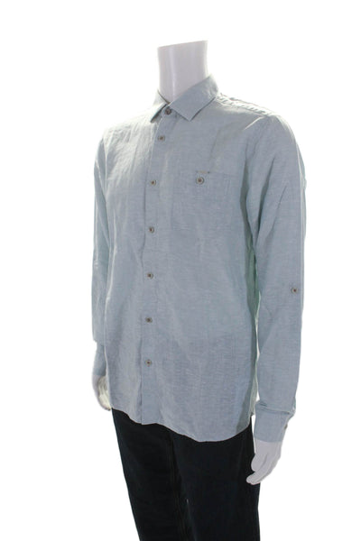 Ted Baker London Mens Linen Long Sleeves Button Down Shirt Pale Blue Size 4