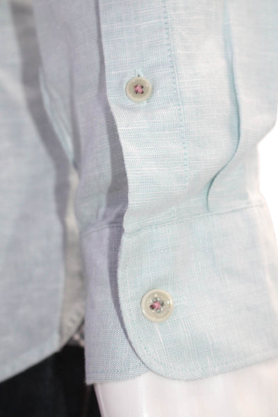 Ted Baker London Mens Linen Long Sleeves Button Down Shirt Pale Blue Size 4