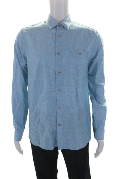 Ted Baker London Mens Linen Long Sleeves Button Down Shirt Sky Blue Size 4