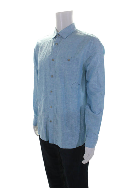 Ted Baker London Mens Linen Long Sleeves Button Down Shirt Sky Blue Size 4