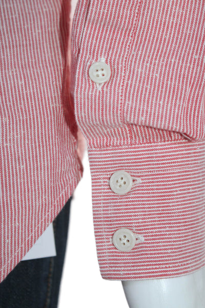 Ari Mens Striped Button Down Dress Shirt Red White Cotton Size 16.5 42