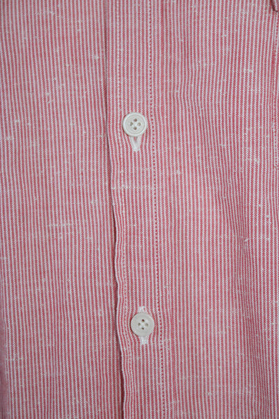 Ari Mens Striped Button Down Dress Shirt Red White Cotton Size 16.5 42