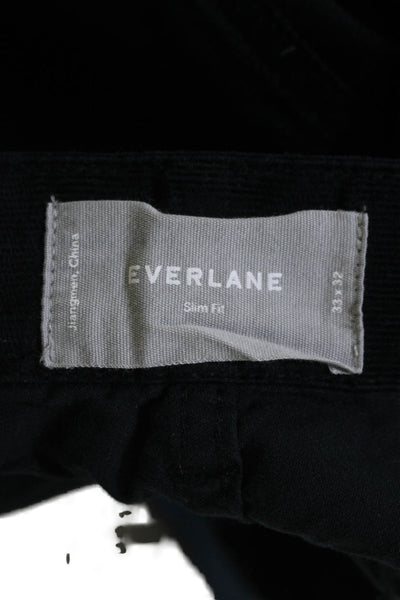 Everlane Mens Zip Up Mid Rise Slim Leg Corduroy Pants Black Cotton Size 33X32