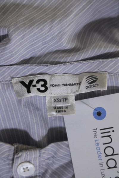 Adidas Y-3 Yohji Yamamoto Womens Cotton Striped Button Up Dress Blue Size XS