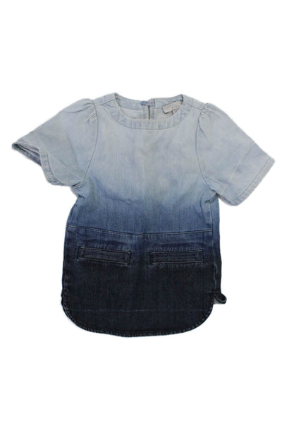 Stella McCartney Kids Short Sleeve Pockets Two Tone Ombre Denim Top Blue Size 2Y