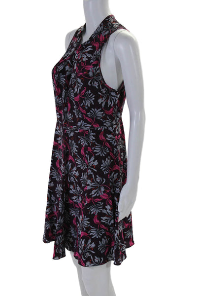 Rebecca Taylor Womens Back Zip Crew Neck Floral Silk Dress Purple Pink Size 8