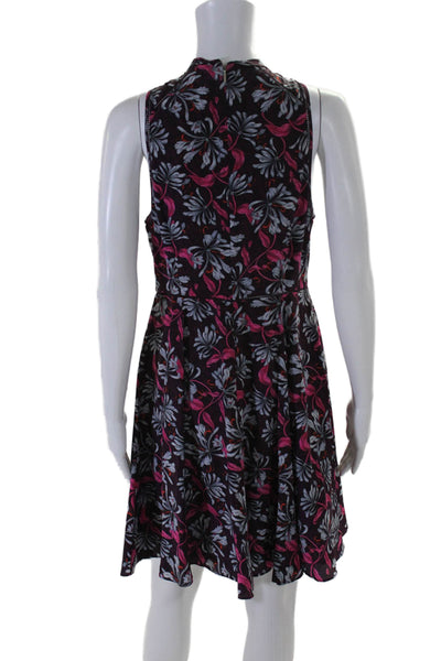 Rebecca Taylor Womens Back Zip Crew Neck Floral Silk Dress Purple Pink Size 8