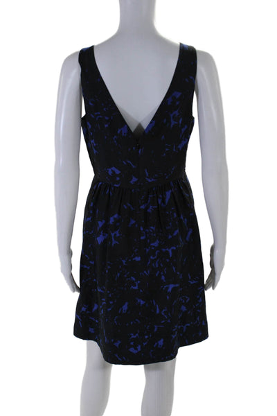 J Crew Womens Back Zip Sleeveless Abstract Silk Dress Navy Blue Size 4