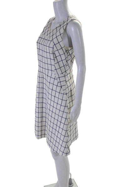 J Crew Womens Back Zip Scoop Neck Knit Check Shift Dress White Navy Size 6