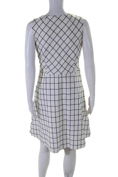 J Crew Womens Back Zip Scoop Neck Knit Check Shift Dress White Navy Size 6