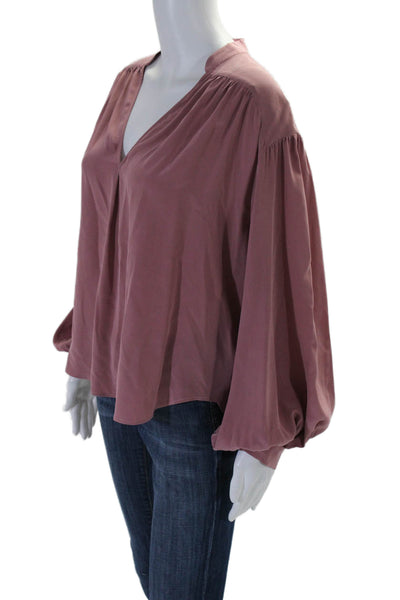 Joie Womens Long Sleeve V Neck Draped Silk Top Shirt Pink Size Small