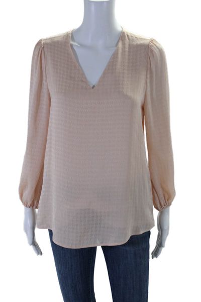 Calvin Klein Womens Long Sleeve V Neck Houndstooth Shirt Beige Size Extra Small