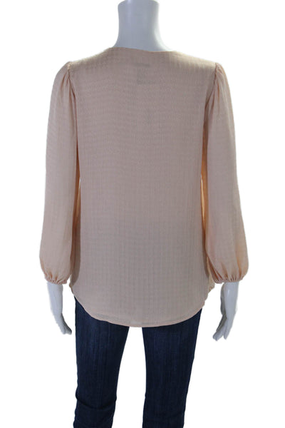 Calvin Klein Womens Long Sleeve V Neck Houndstooth Shirt Beige Size Extra Small