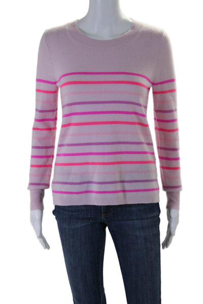 J Crew Womens Scoop Neck Striped Cashmere Sweater Pink Purple Size Extra Small