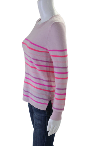 J Crew Womens Scoop Neck Striped Cashmere Sweater Pink Purple Size Extra Small