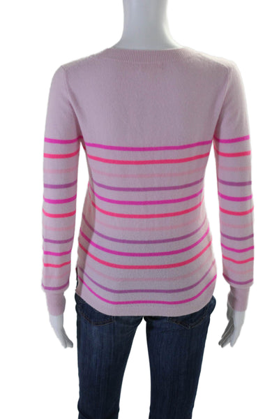 J Crew Womens Scoop Neck Striped Cashmere Sweater Pink Purple Size Extra Small