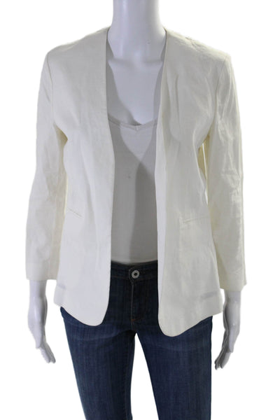 Theory Womens Long Sleeve Open Front Linen Light Jacket White Size 6