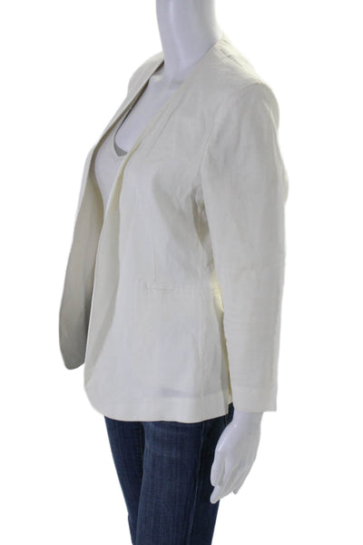 Theory Womens Long Sleeve Open Front Linen Light Jacket White Size 6