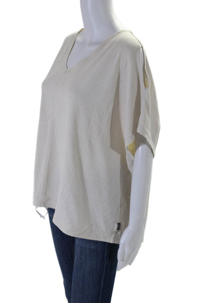 Oska Womens Short Sleeve V-Neck Drawstring Hem Boxy Shirt Eggshell White Size 3