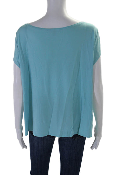 Eileen Fisher Womens Jersey Cap Sleeve Boat Neck T-Shirt Top Light Blue Size XL