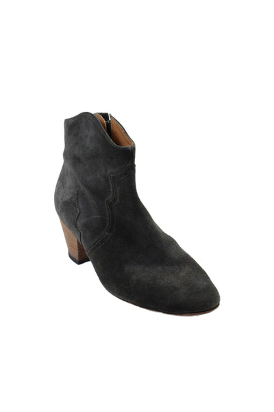 Isabel Marant Womens Suede Round Toe Zip Up Ankle Boots Gray Size 39 9